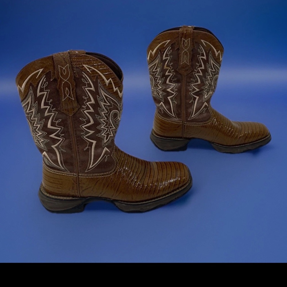Durango Brown 10” western Boots with Bold Stitching - Picture 2 of 5